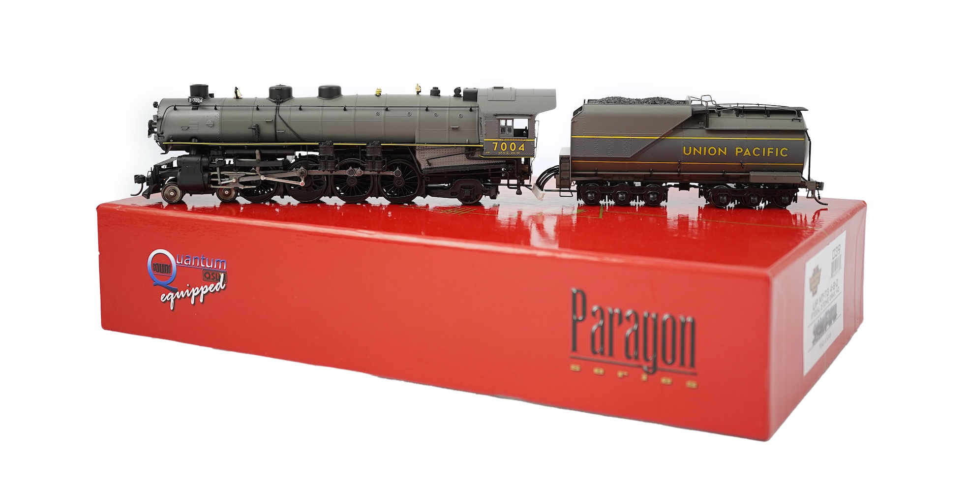 A boxed HO gauge Broadway Limited Paragon Series (039) model of Union Pacific MT-73, 7004, 4-8-2 locomotive with bogie tender, powered for two rail operation.